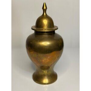 VTG Brass Lidded Temple-Style Vase 9.5"Ginger Jar Decorative Timeless Home Décor